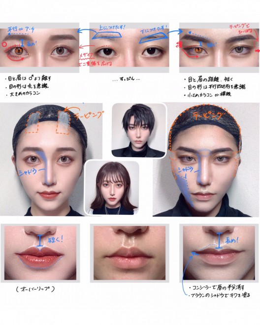 Marun demonstrating her male-makeup techniques